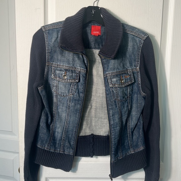 ESPRIT WOMEN DENIM JACKET WITH KNITTED SLEE AND COLLAR ZIPPER SIZE SMALL - Picture 5 of 5
